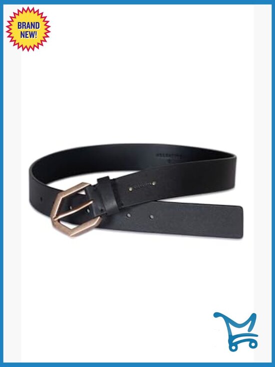 Flat Leather Belt with Hexagon Buckle, Adjustable